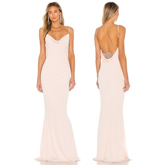 Katie May Surreal Gown Cowl Neck Spaghetti Strap Back Lace Detail Blush Size S - Picture 1 of 11